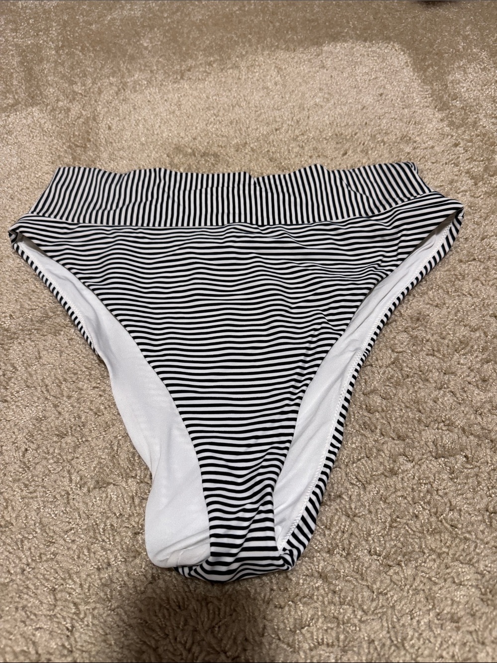 aerie High cut cheeky Black & White Striped Bikini Bottom